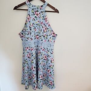 NoBo No Boundaries High Neck Skater Dress Baby Blue Floral Lace Juniors XXL